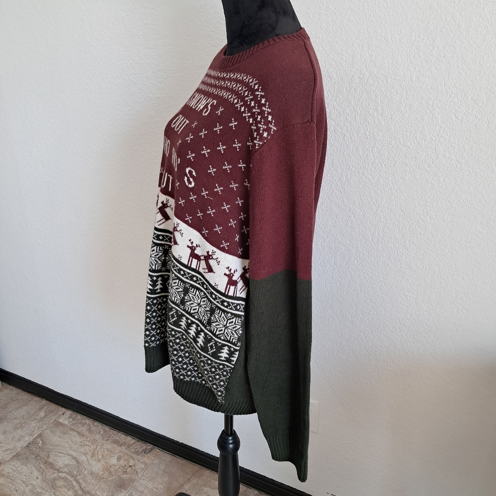 Ugly Christmas Sweater Men’s XXL White Green Maroon Reindeer Snowflake Holiday - Picture 4 of 9